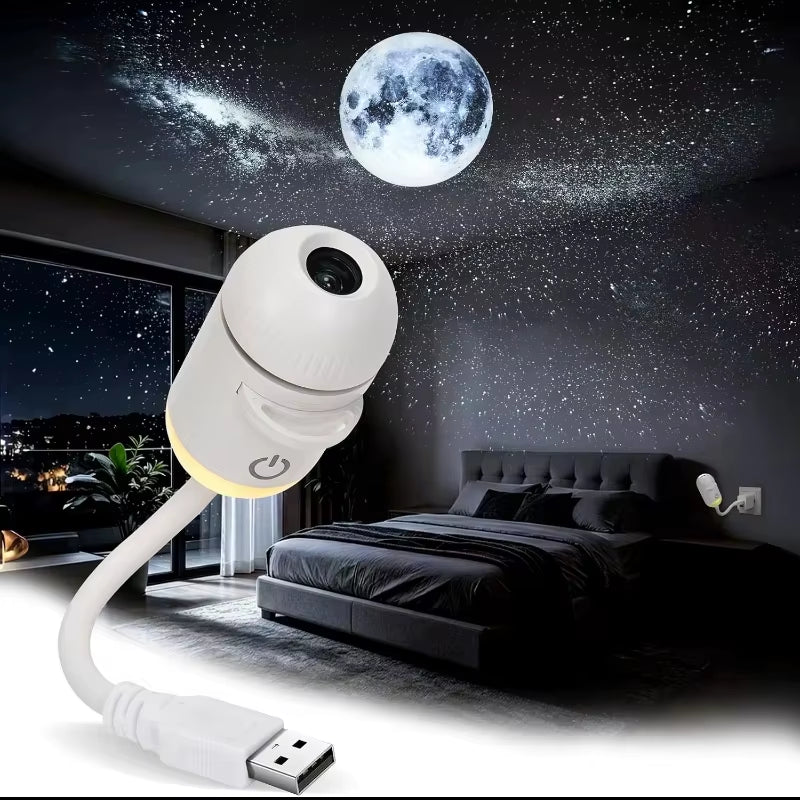Proyector de luna y estrellas en una habitación