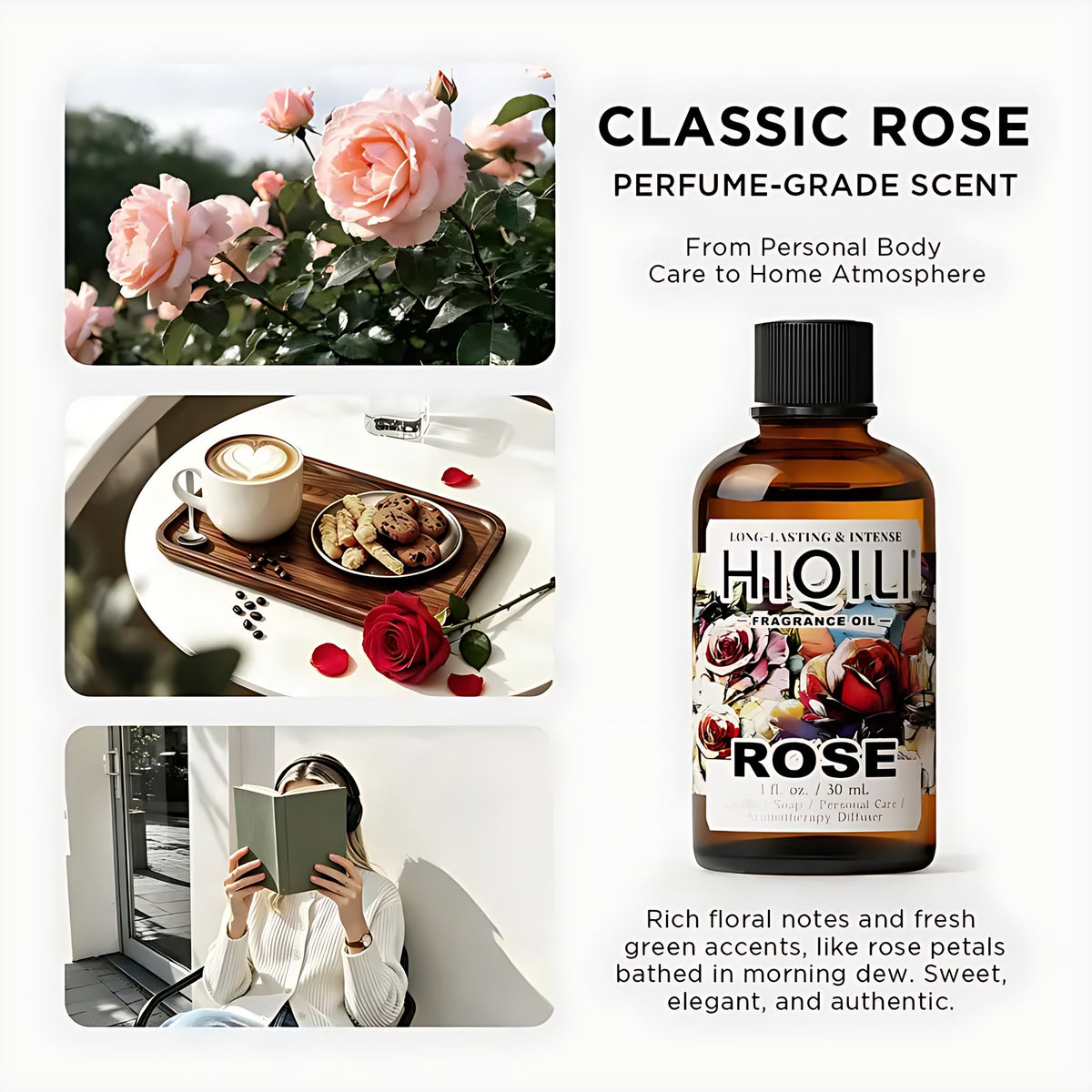 Hiqili Premium Rose Scented Aroma Oil - IFRA Certified, Phthalate-Free Floral Garden-Inspired Home Fragrance, Long-Lasting Scent Diffuser Refill, Soap Making & Candle Crafting Drops