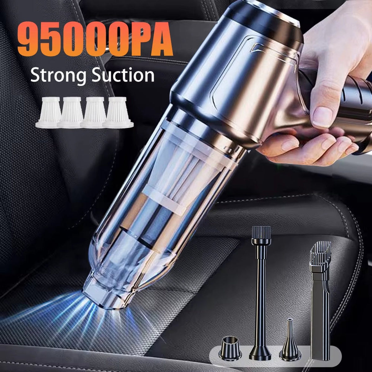 Car Vacuum Cleaner Wireless 95000PA Strong Suction Vacuum Cleaner Portable Handheld Vacuum Cleaner Blower 2In1 for Car Home