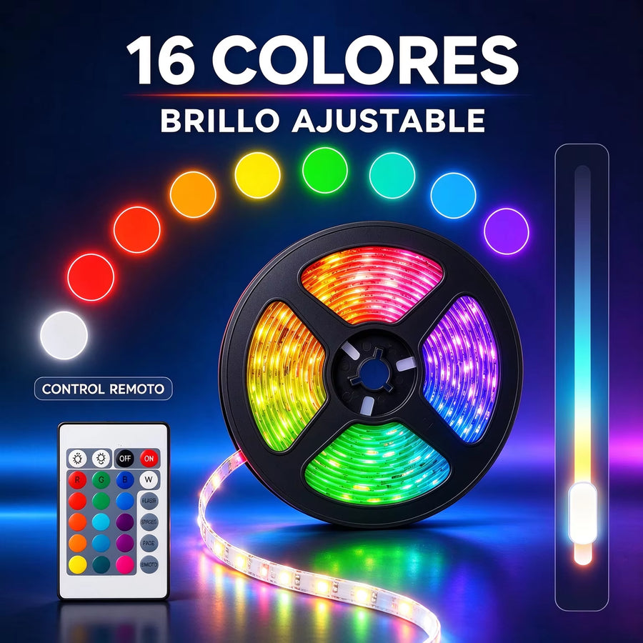 5 Meter Rgb Led Light Strip with Remote Control, USB Power, Dimmable Brightness and Colors, 4 Dynamic Effects, Easy Self-Adhesive Installation, Ideal Decoration for Television and Rooms, Excellent Gift Option